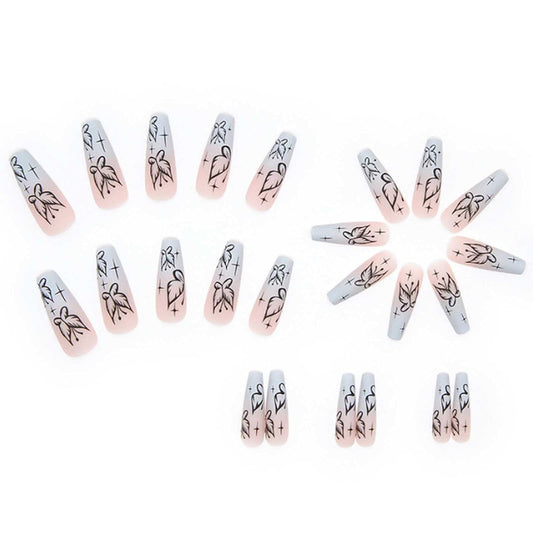 Gorgeous Long Coffin Butterfly Press-On Nails - 24PCS Matte Acrylic Full Cover Ballerina Style for Women and Girls