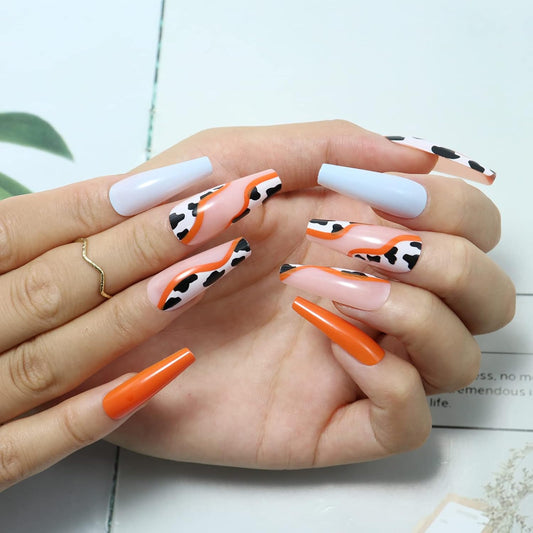 144 Pcs Press-On Coffin Nails Set - Medium Length Fake Nails with Adhesive Tabs & Nail File for Effortless Glam!