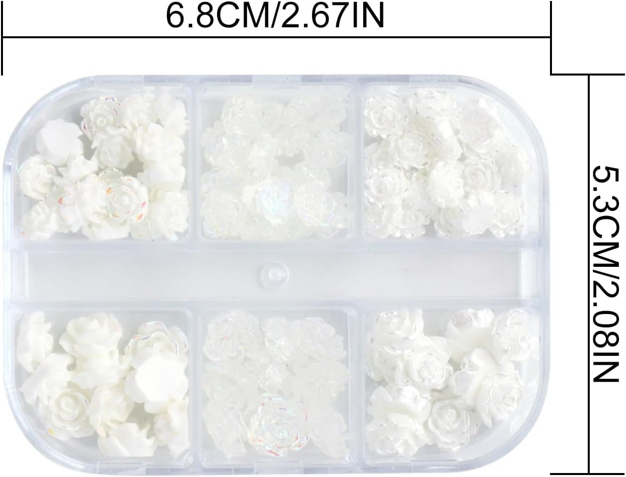 3D Floral Nail Charms - White & Aurora Clear Rose Designs for Stunning Acrylic Nails - DIY Manicure Decorations (6 Grids)
