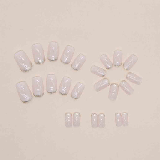 Luxury Pink Marble French Tip Press-On Nails - 24 Pcs Medium Square Acrylic Set with Rhinestones for Women and Girls