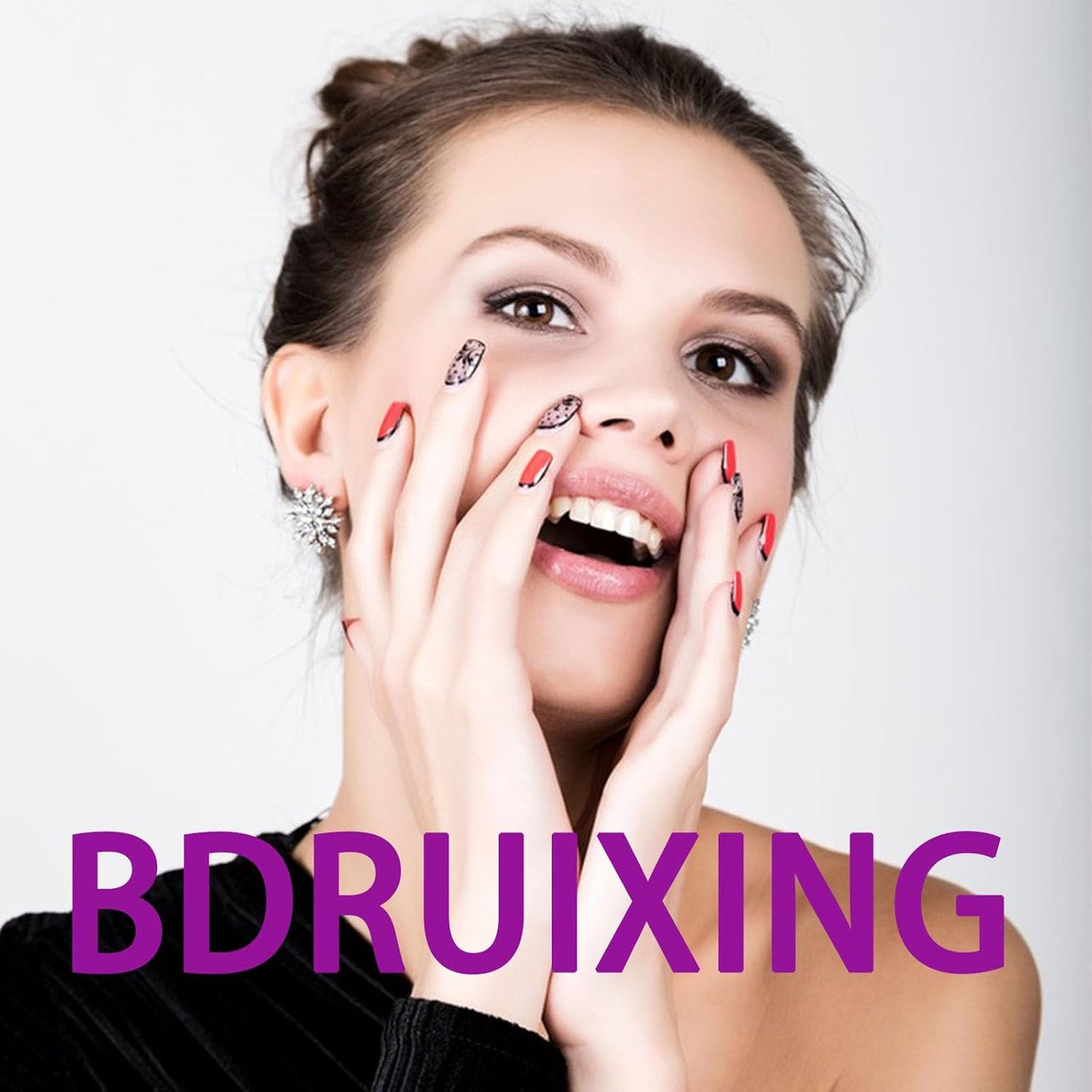 Autumn Floral Press-On Nails - Short Almond Shape, 30 Pcs Brown Full Cover Acrylic Stick-Ons for Women & Girls