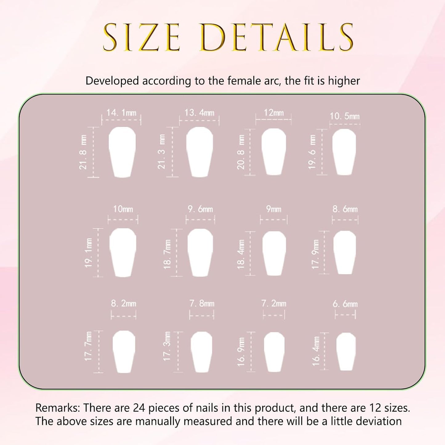 Glamorous Off-White & Pink Glitter Coffin Press-On Nails - 24 Reusable Full Cover Designs for Women & Girls