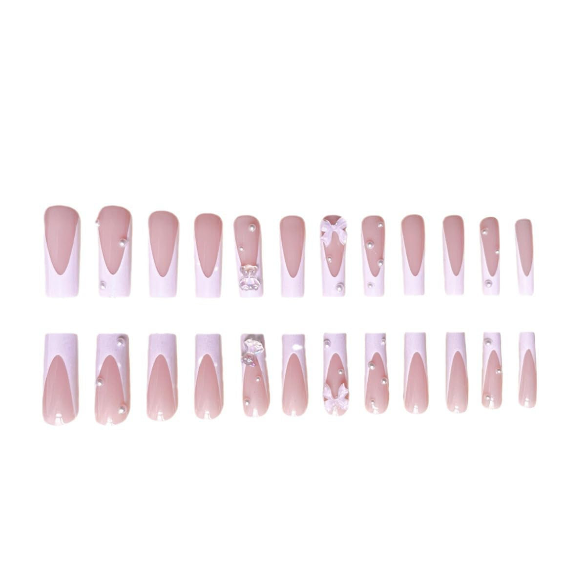 Matte Pink Long Square Press-On Nails - 24 Pcs Glossy French Tip Full Cover Acrylic Manicure for Women & Girls