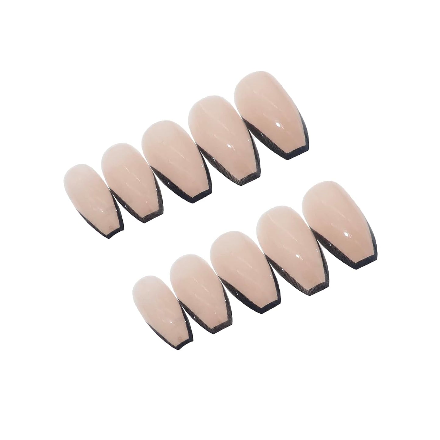 Glamorous Black French Tip Ballerina Press-On Nails - 24 Medium Glossy Acrylics for Effortless Elegance