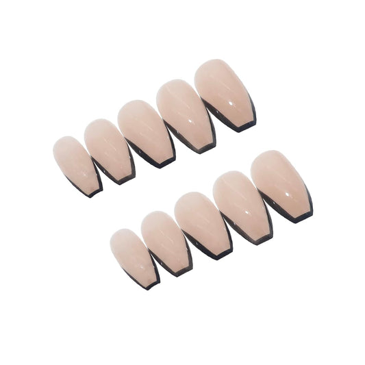 Glamorous Black French Tip Ballerina Press-On Nails - 24 Medium Glossy Acrylics for Effortless Elegance