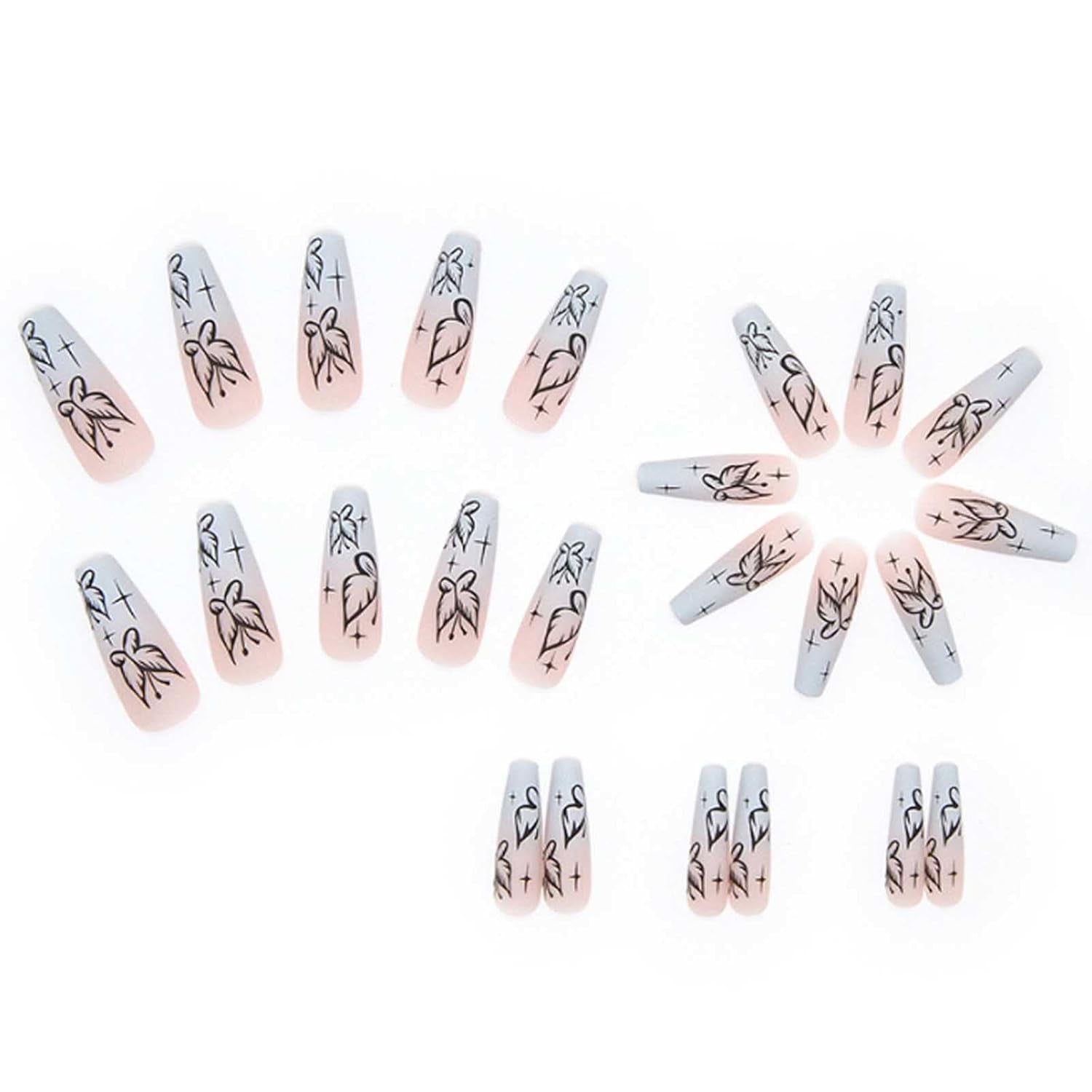 Gorgeous Long Coffin Butterfly Press-On Nails - 24PCS Matte Acrylic Full Cover Ballerina Style for Women and Girls