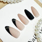 Stylish Matte Black Almond Press-On Nails with French Tip Design - 24 Pcs Halloween Acrylic Full Cover Stick-On Nails for Effortless Manicure
