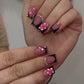 24Pcs Elegant Fairy White Flower Press-On Nails with Pink French Tips - Short Square Design for Effortless DIY Manicure