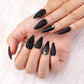 Glamorous 24Pcs Press-On Nails Set - Black Medium Long Almond Stiletto with Matte & Glossy Finish, Includes 3D Rhinestones & Gold Nail Studs for Stunning Manicures!