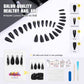 Glamorous 24Pcs Press-On Nails Set - Black Medium Long Almond Stiletto with Matte & Glossy Finish, Includes 3D Rhinestones & Gold Nail Studs for Stunning Manicures!