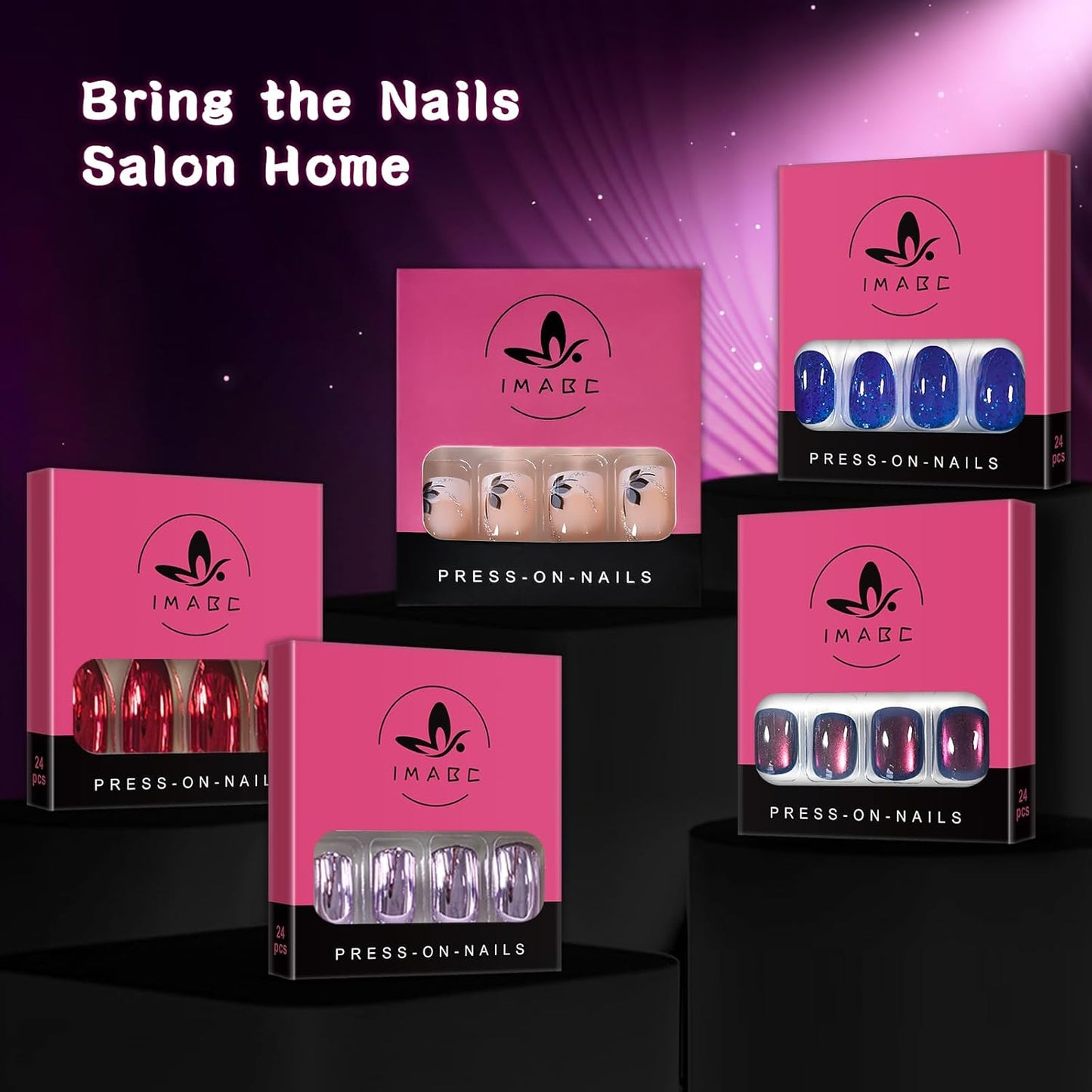 Chic Matte Black & Silver Metallic French Press On Nails - Medium Length Square Reusable Acrylic Manicure for Women & Girls (24 Pcs) Perfect for Daily Wear, Office, and Parties