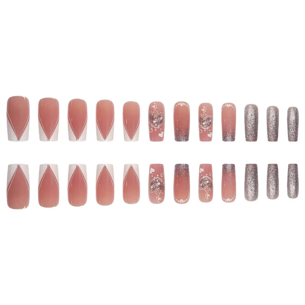 24Pcs Short Square Fake Nails with Rainbow Heart Design - Perfect for Valentine's Day Press-On Faux Fingernails