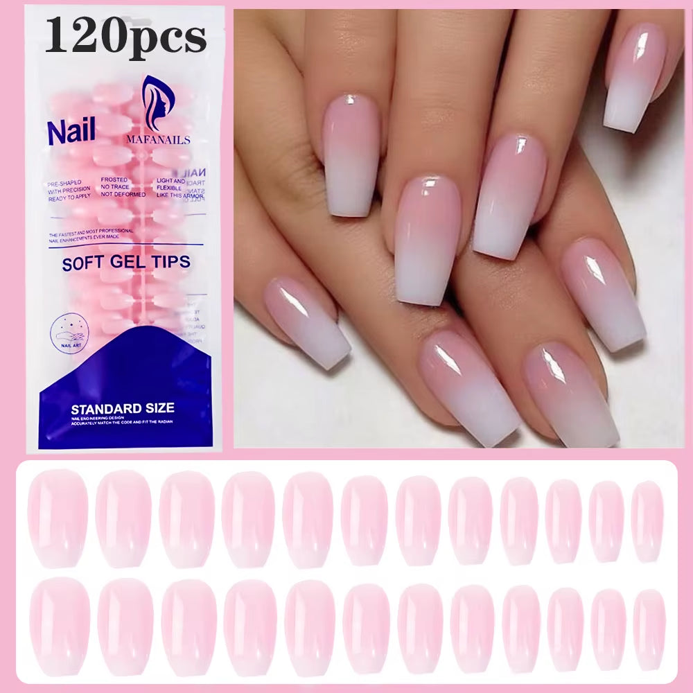 120Pcs Pink Ombre Medium Coffin Press-On Nails - Glossy Handmade Acrylic Gradient Design for Stunning Nail Art