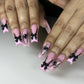 Glamorous 24Pcs Halloween Press-On Nails - Long Ballet Coffin Design with Pearls & French Square Style