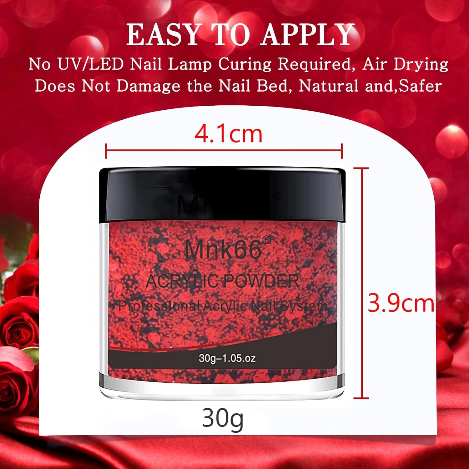 Sparkly Golden Red Glitter Acrylic Nail Powder - Perfect for Nail Extensions, French Art & 3D Flowers - Ideal for Beginners (30G)