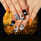 Glamorous 24Pcs Halloween Press-On Nails - Long Ballet Coffin Design with Pearls & French Square Style