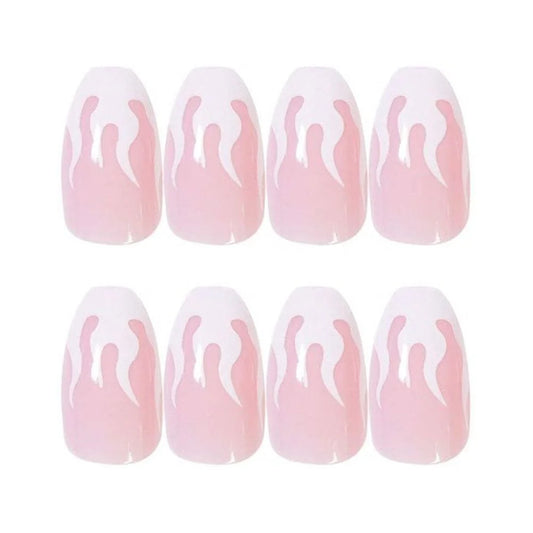 24PCS Flame Coffin Square Acrylic Press-On Nails - DIY Manicure Set for Women & Girls with Fire Design