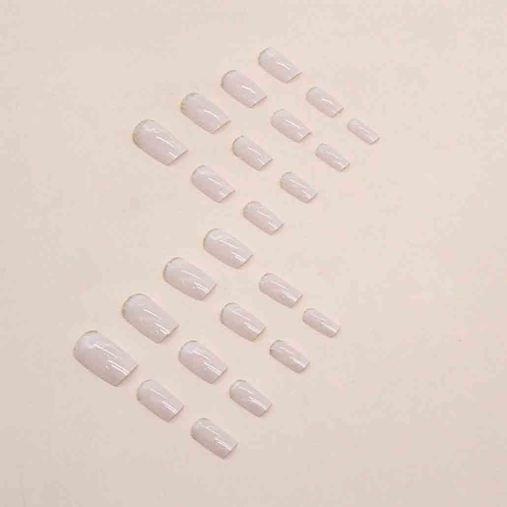 Luxury Pink Marble French Tip Press-On Nails - 24 Pcs Medium Square Acrylic Set with Rhinestones for Women and Girls