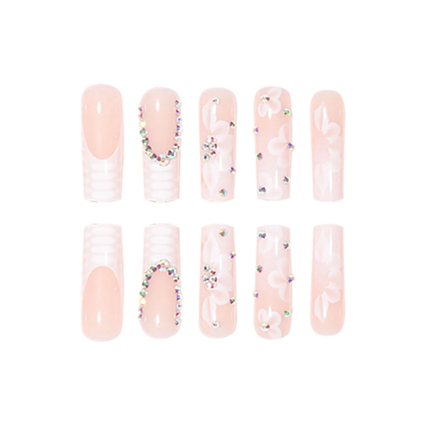 Glamorous Rhinestone White Square Fake Nails - Perfect for Dance Parties & Weekend Getaways!