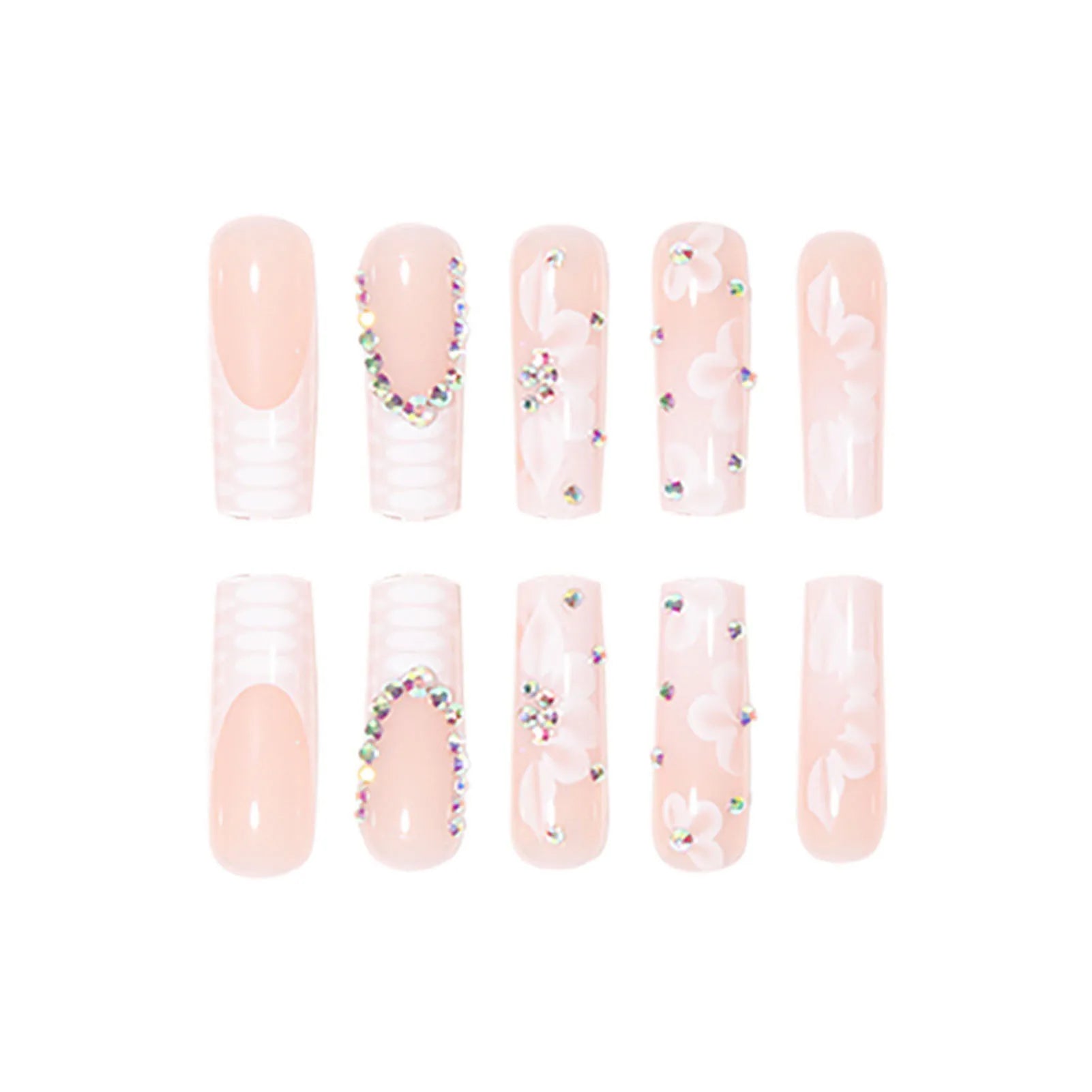 Glamorous Rhinestone White Square Fake Nails - Perfect for Dance Parties & Weekend Getaways!