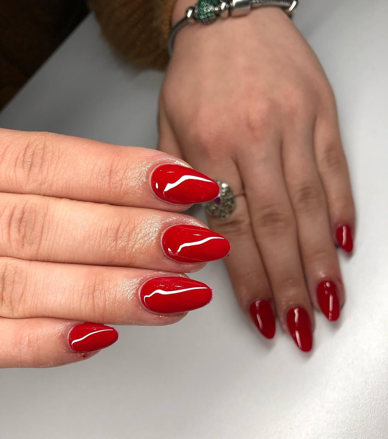 240 Pcs Almond Red Press-On Nails - Full Cover Solid Color Acrylic Fake Nails with 5 Sheets Adhesive Tabs for Effortless Glam!