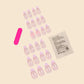 Glamorous 24Pcs Short French Water Droplet Fake Nails with Pink Edges & Pearl Bows for Women and Girls