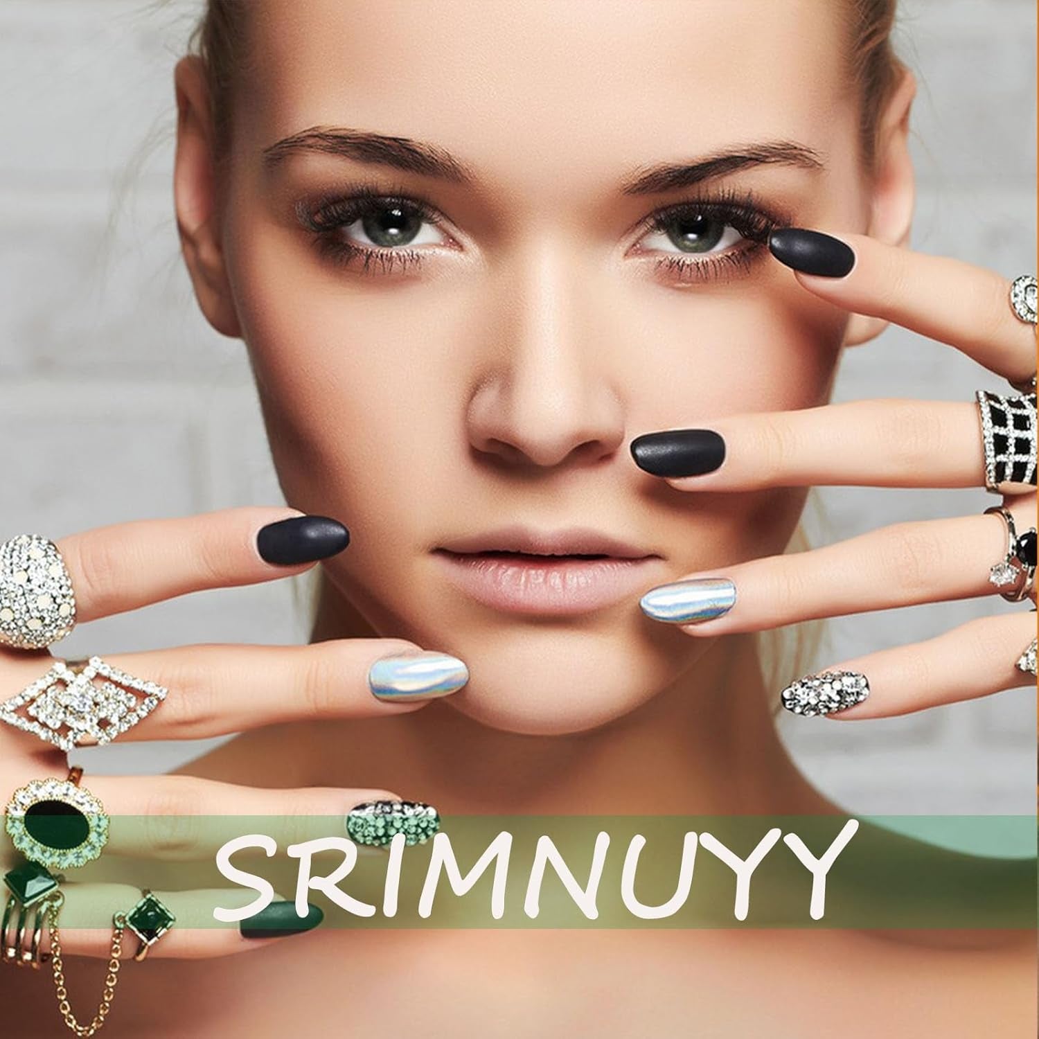 Glamorous Off-White & Pink Glitter Coffin Press-On Nails - 24 Reusable Full Cover Designs for Women & Girls