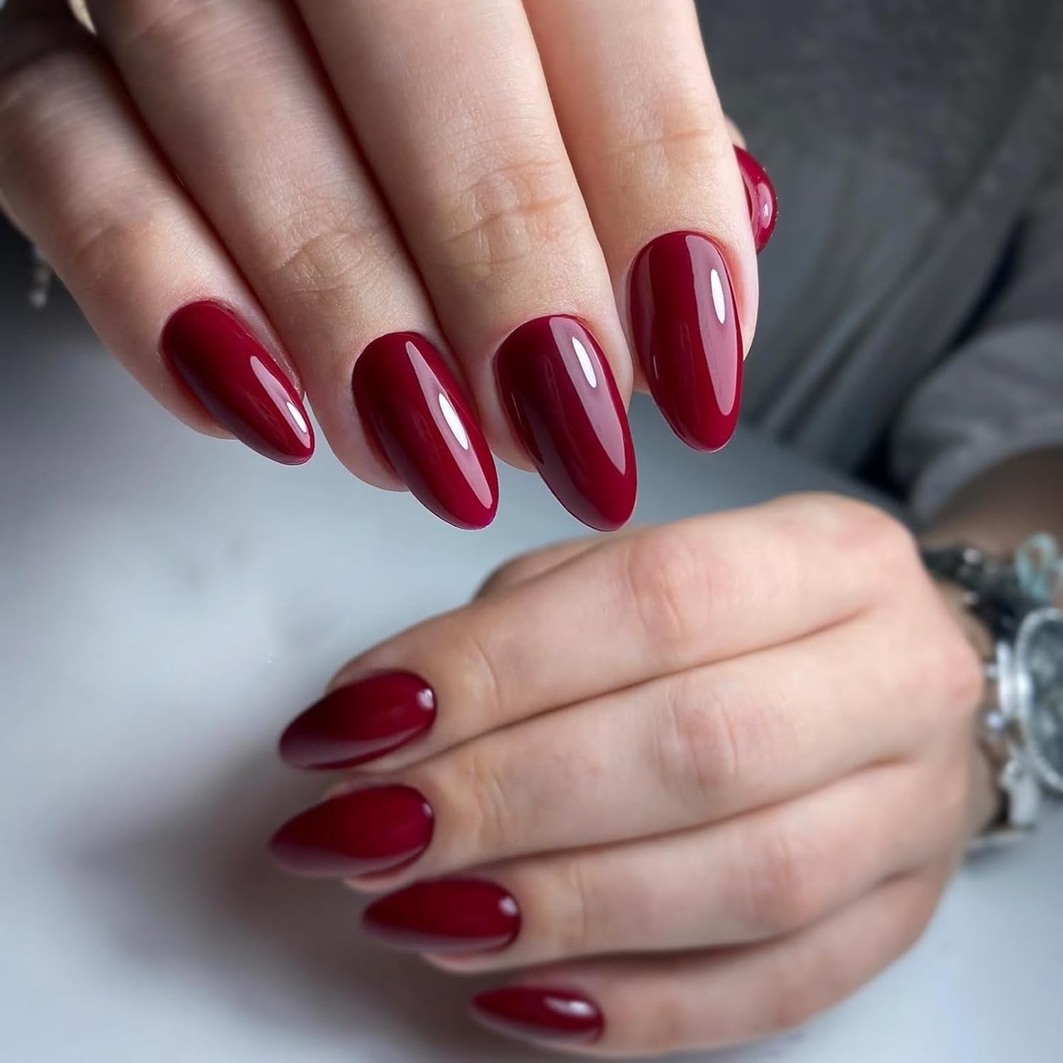 240 Pcs Almond Red Press-On Nails - Full Cover Solid Color Acrylic Fake Nails with 5 Sheets Adhesive Tabs for Effortless Glam!