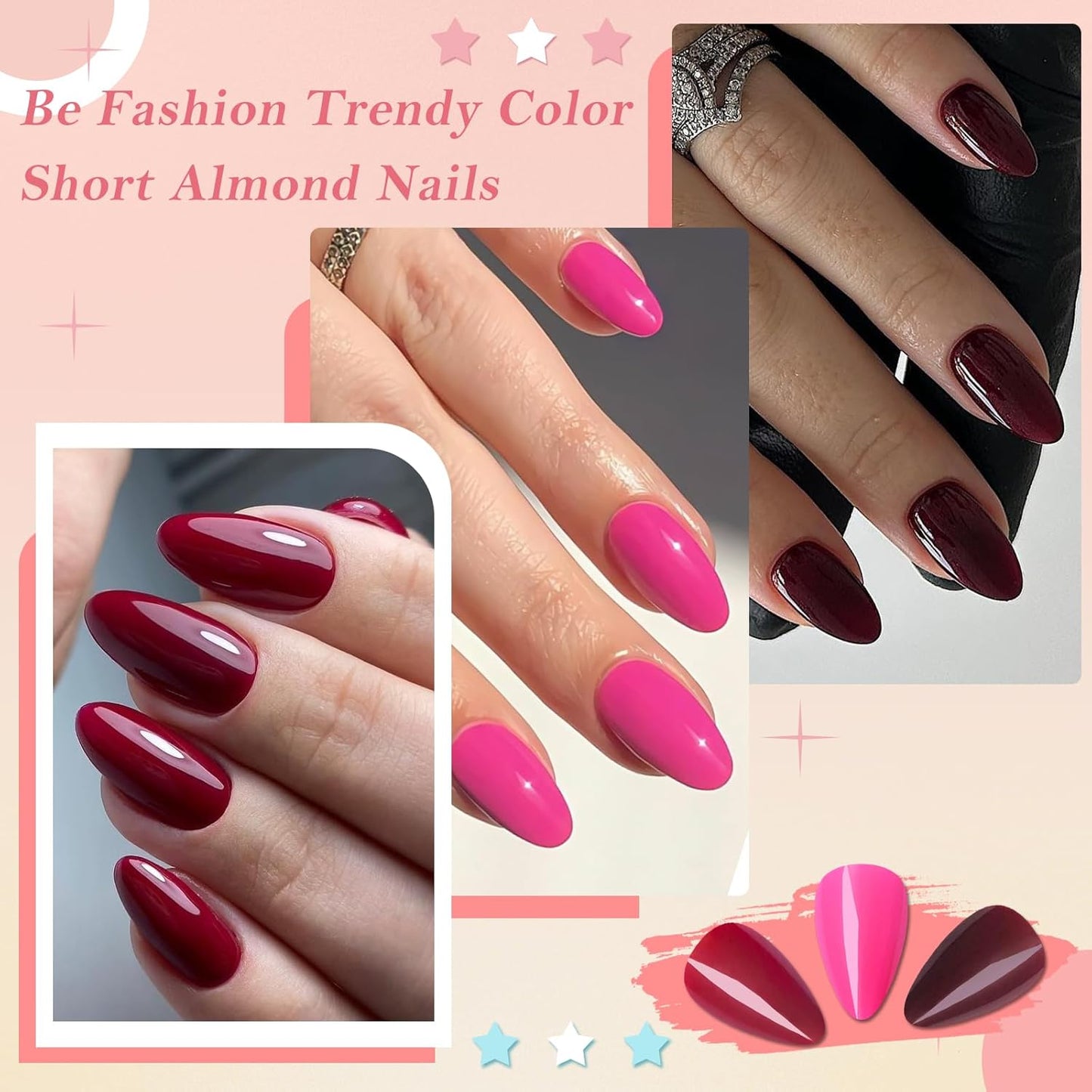 240 Pcs Almond Red Press-On Nails - Full Cover Solid Color Acrylic Fake Nails with 5 Sheets Adhesive Tabs for Effortless Glam!