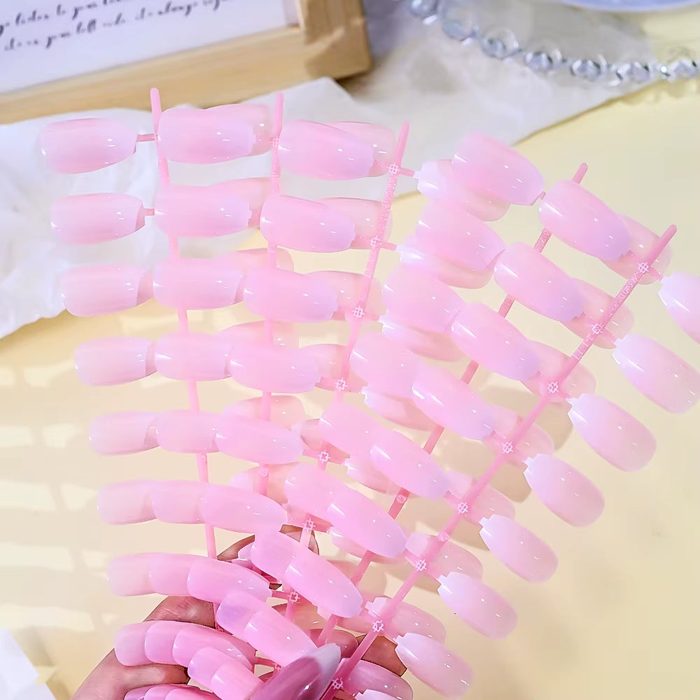 120Pcs Pink Ombre Medium Coffin Press-On Nails - Glossy Handmade Acrylic Gradient Design for Stunning Nail Art