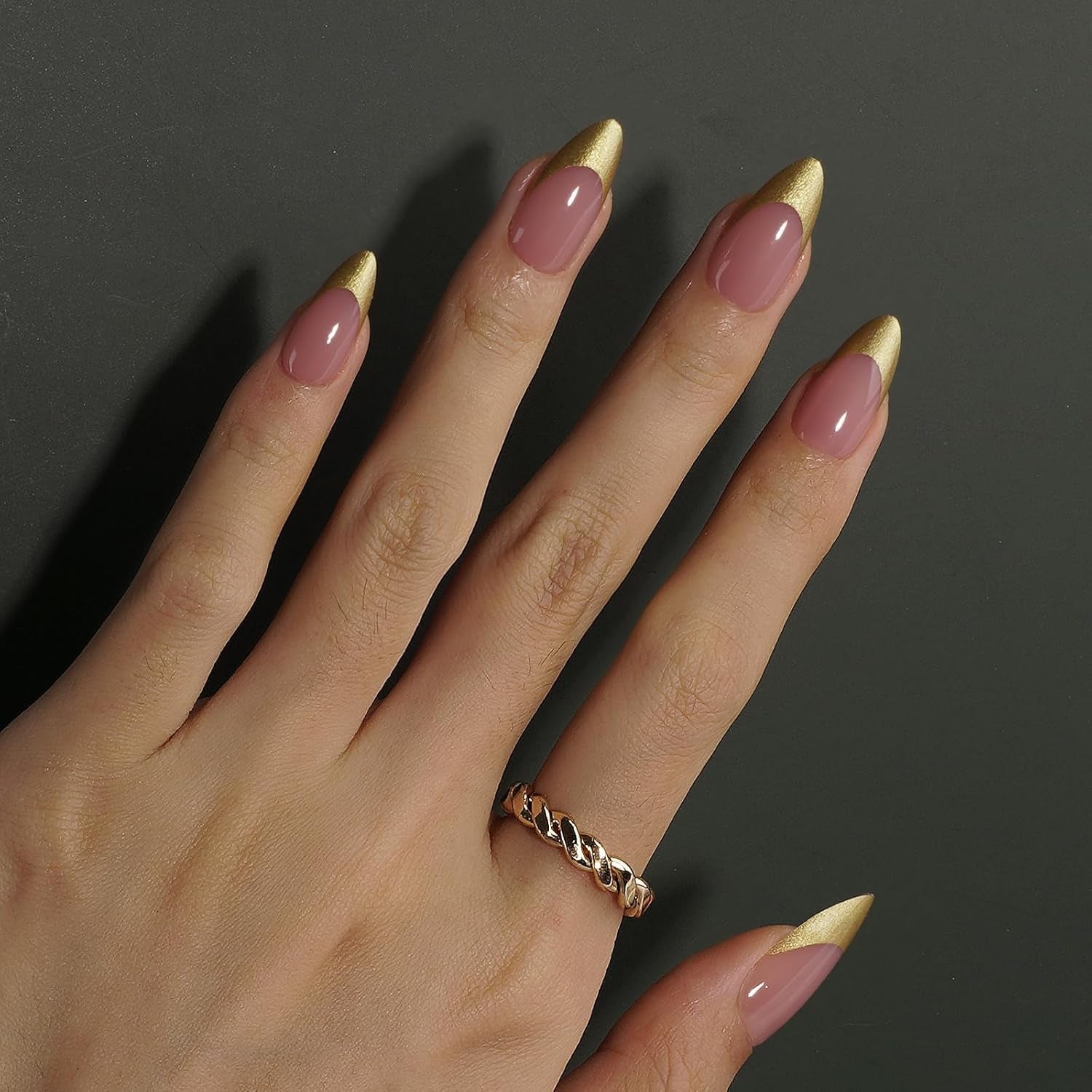 Glamorous Gold Chrome French Tip Press-On Nails - 150 Pcs Medium Almond DIY Gel Nail Tips with Stunning Designs