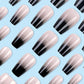 24 Pcs Black & White Ombre Press-On Nails - Stylish Short Square Full Cover French Tips for Effortless DIY Nail Art