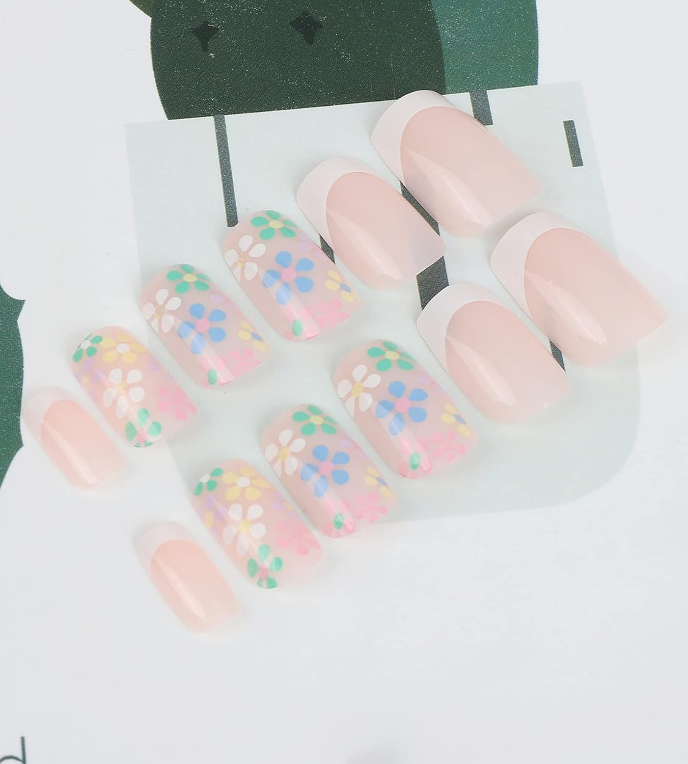 Stunning 24 Pcs Pink Flower French Acrylic Press-On Nails - Easy Glue-On for Effortless Elegance!