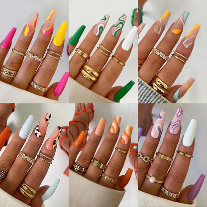 144 Pcs Press-On Coffin Nails Set - Medium Length Fake Nails with Adhesive Tabs & Nail File for Effortless Glam!