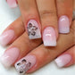 24Pcs Elegant Fairy White Flower Press-On Nails with Pink French Tips - Short Square Design for Effortless DIY Manicure