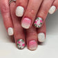 24Pcs Elegant Fairy White Flower Press-On Nails with Pink French Tips - Short Square Design for Effortless DIY Manicure