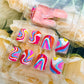 Colorful Wavy Line Press-On Nails - 24 Pcs Glossy Short Coffin Acrylic Fake Nails for Women