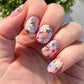 24Pcs Elegant Fairy White Flower Press-On Nails with Pink French Tips - Short Square Design for Effortless DIY Manicure
