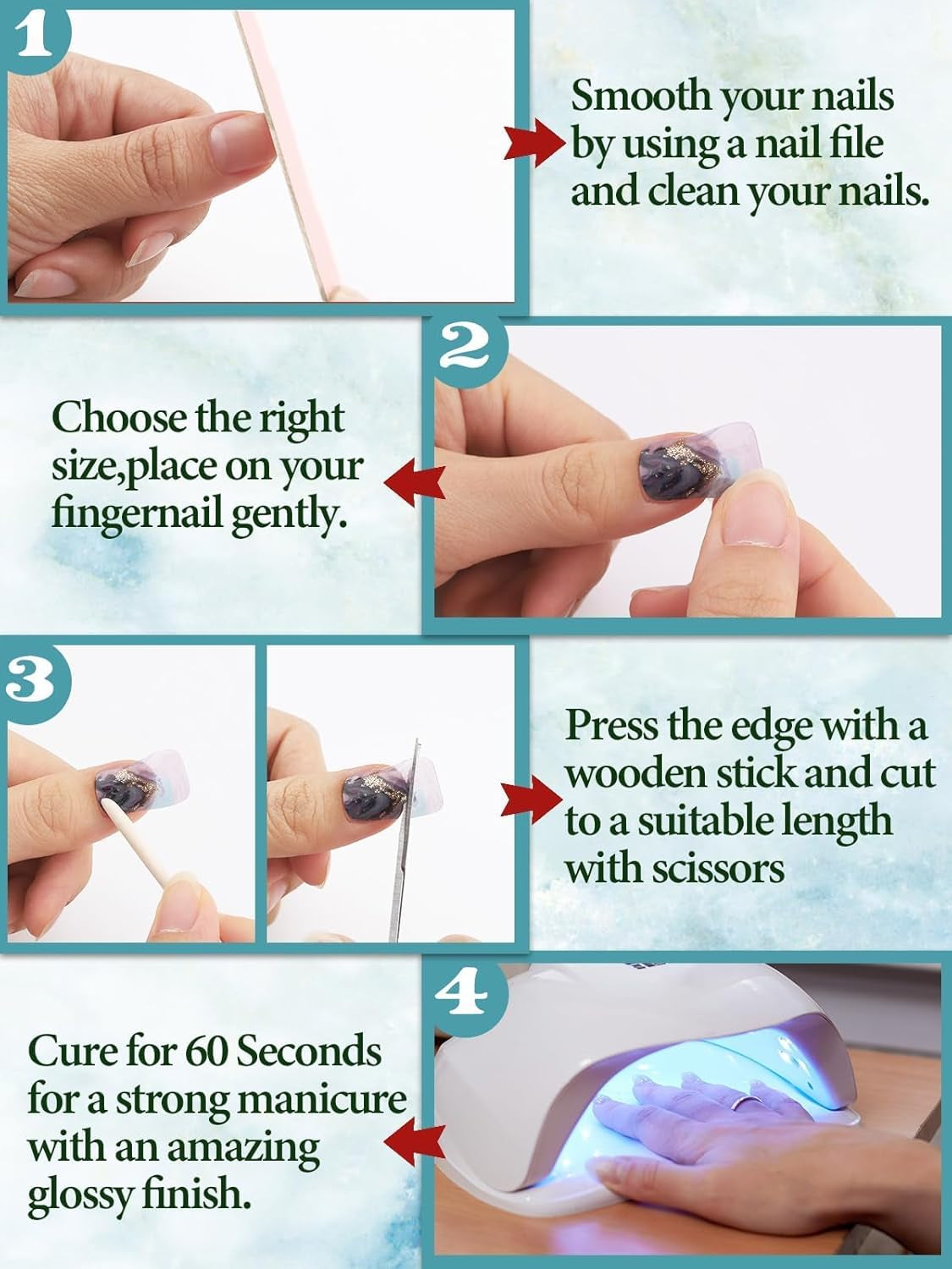 Stunning Blue Marble Gel Nail Strips - Long Lasting, Salon-Quality Full Wrap Stickers with Nail File & Wood Stick (UV/LED Lamp Required)