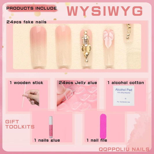 Glamorous Khaki Press-On Square Nails with Floral and Rhinestone Accents - Perfect for Prom, Parties, and Holidays! Ideal Gift for Women!