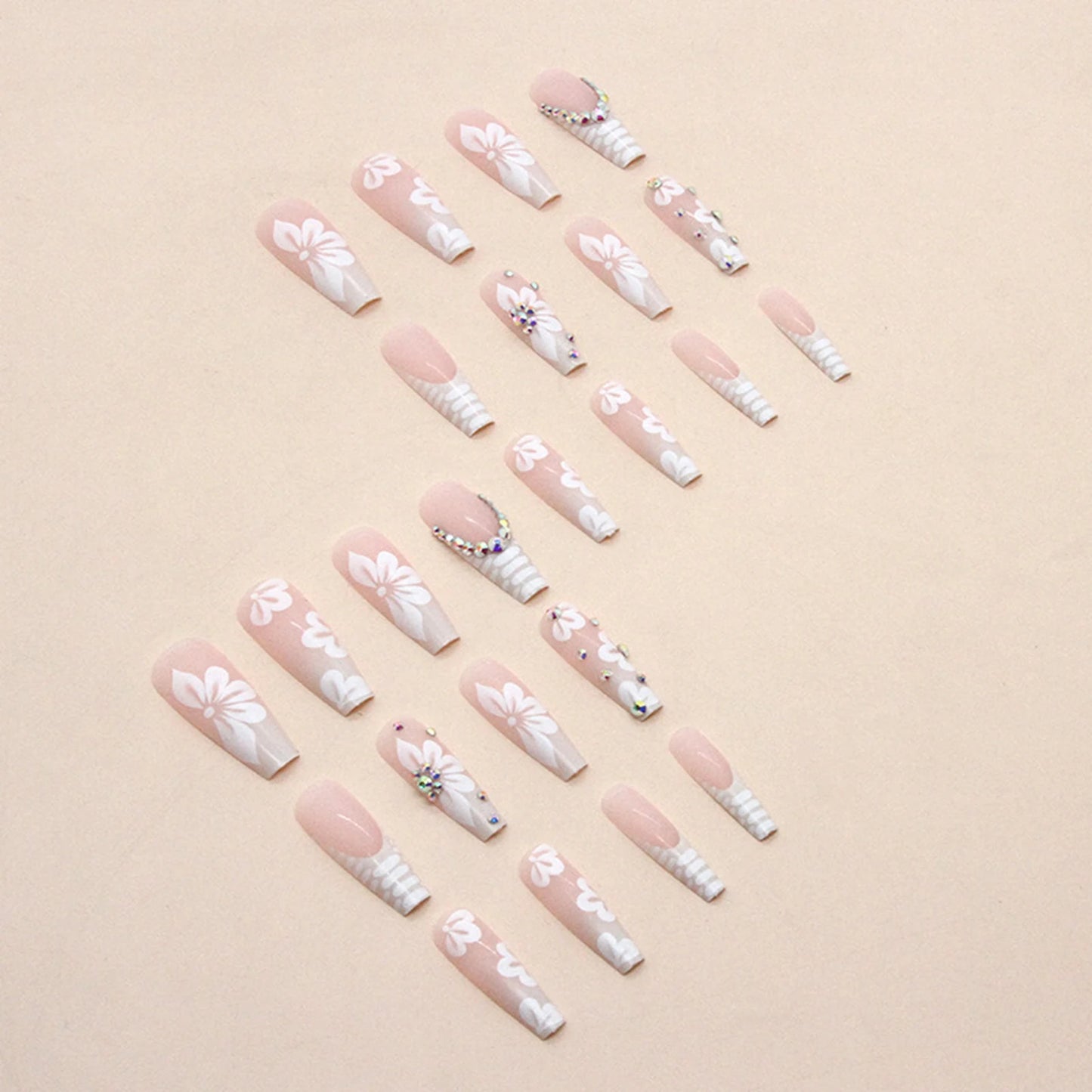 Glamorous Rhinestone White Square Fake Nails - Perfect for Dance Parties & Weekend Getaways!