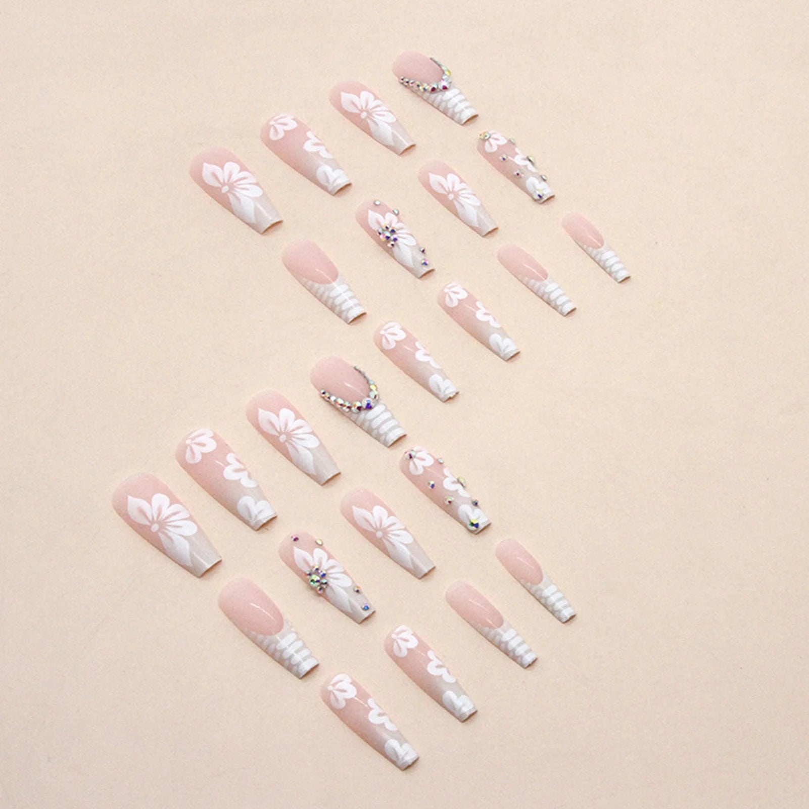 Glamorous Rhinestone White Square Fake Nails - Perfect for Dance Parties & Weekend Getaways!