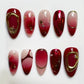 24Pcs Deep Red Baroque Starry Press-On Almond Nails - Stylish & Wearable Fake Nails for Women