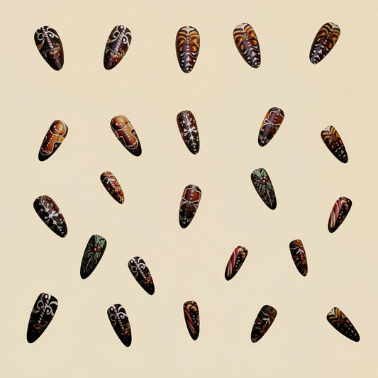 Festive Gingerbread Man Press-On Nails - Medium Almond Shape, Colorful Xmas Snowflake Designs, 24 Pcs Full Cover Acrylics for Women & Girls