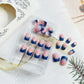 24Pcs Festive Blue Glitter Snowflake Press-On Nails - Short Square French Tips with Rhinestone Design for a Sparkling Christmas Look