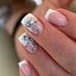 24Pcs Elegant Fairy White Flower Press-On Nails with Pink French Tips - Short Square Design for Effortless DIY Manicure