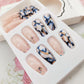 Glamorous Blue Marble & Sequin Medium Length Press-On Nails - 24 Pcs Glossy Acrylic Full Cover for Effortless Style