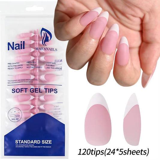 120Pcs Pink Ombre Medium Coffin Press-On Nails - Glossy Handmade Acrylic Gradient Design for Stunning Nail Art
