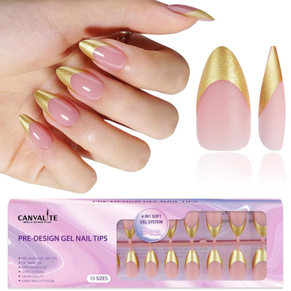 Glamorous Gold Chrome French Tip Press-On Nails - 150 Pcs Medium Almond DIY Gel Nail Tips with Stunning Designs