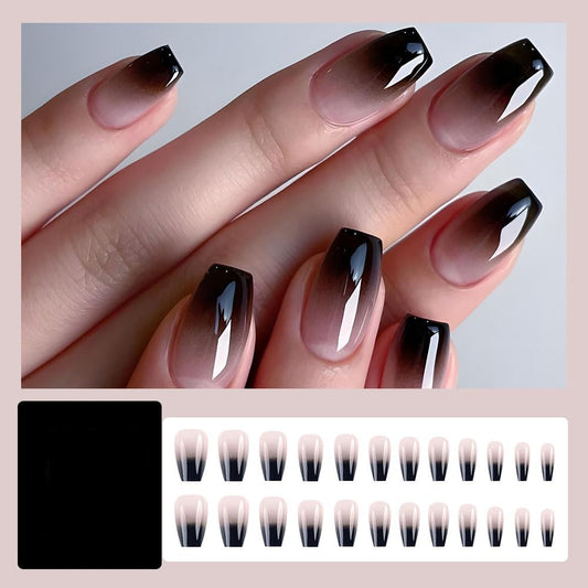 24 Pcs Black & White Ombre Press-On Nails - Stylish Short Square Full Cover French Tips for Effortless DIY Nail Art